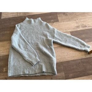 Molly Bracken Light Blue Ribbed Mock Neck Cozy Knit Sweater Size Medium